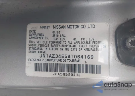 2004 Nissan 350Z Enthusiast z USA, uszkodzony, nr VIN JN1AZ34E54T064169